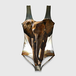 Купальник-боди 3D женский Дикий слон, цвет: 3D-принт