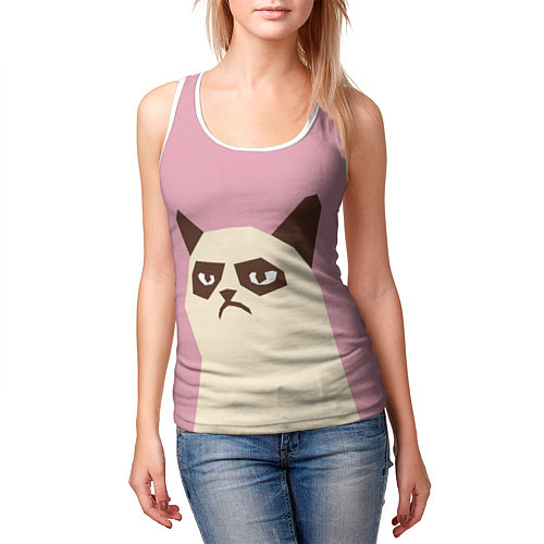 Женская майка без рукавов Grumpy cat pink / 3D-Белый – фото 3