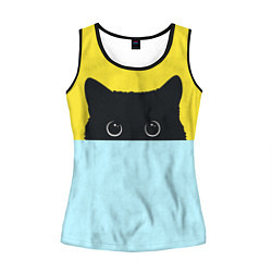 Майка-безрукавка женская Черный кот выглядывает, цвет: 3D-черный