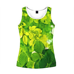 Майка-безрукавка женская Зелёные листья, цвет: 3D-белый