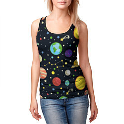 Майка-безрукавка женская Солнечная система, цвет: 3D-черный — фото 2