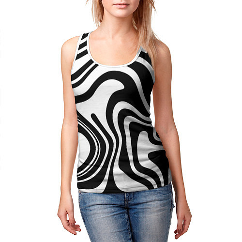 Женская майка без рукавов Черно-белые полосы Black and white stripes / 3D-Белый – фото 3