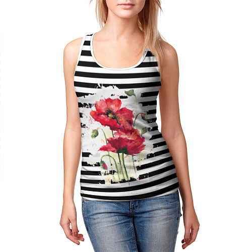 Женская майка без рукавов Red poppies Акварельные цветы / 3D-Белый – фото 3
