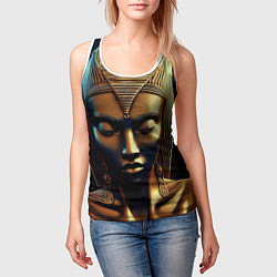 Майка-безрукавка женская Нейросеть - золотая статуя египетской царицы, цвет: 3D-белый — фото 2