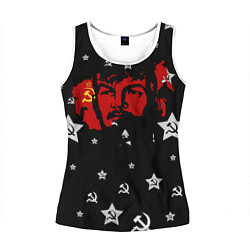 Майка-безрукавка женская Ленин на фоне звезд, цвет: 3D-белый