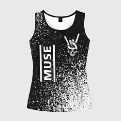 Майка-безрукавка женская Muse и рок символ на темном фоне, цвет: 3D-черный