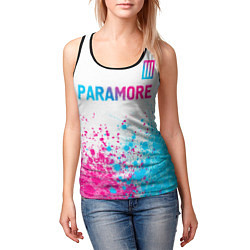 Майка-безрукавка женская Paramore neon gradient style: символ сверху, цвет: 3D-черный — фото 2