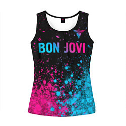 Майка-безрукавка женская Bon Jovi - neon gradient: символ сверху, цвет: 3D-черный