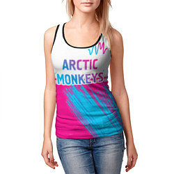 Майка-безрукавка женская Arctic Monkeys neon gradient style: символ сверху, цвет: 3D-черный — фото 2