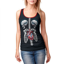 Майка-безрукавка женская Два сросшихся скелета и сердце, цвет: 3D-красный — фото 2