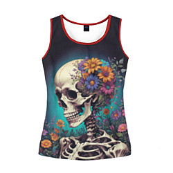 Майка-безрукавка женская Скелет с яркими цветами, цвет: 3D-красный