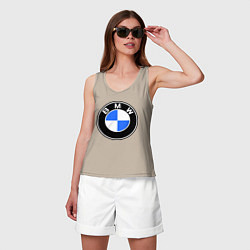 Майка женская хлопок Logo BMW, цвет: миндальный — фото 2