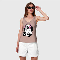 Майка женская хлопок Panda in headphones панда в наушниках, цвет: пыльно-розовый — фото 2