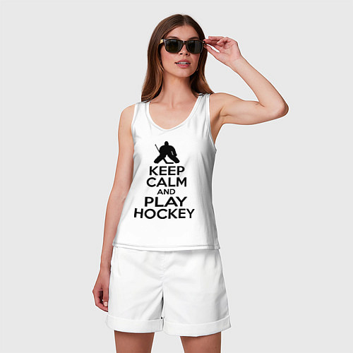Женская майка Keep Calm & Play Hockey / Белый – фото 3