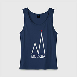 Майка женская хлопок Москва-белый логотип-2, цвет: тёмно-синий