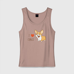 Майка женская хлопок I LOVE CORGI, цвет: пыльно-розовый