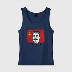 Майка женская хлопок Сталин и флаг СССР, цвет: тёмно-синий