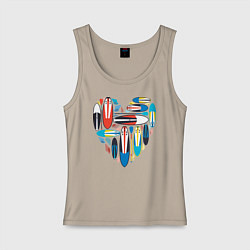 Майка женская хлопок Sup serfing love, цвет: миндальный