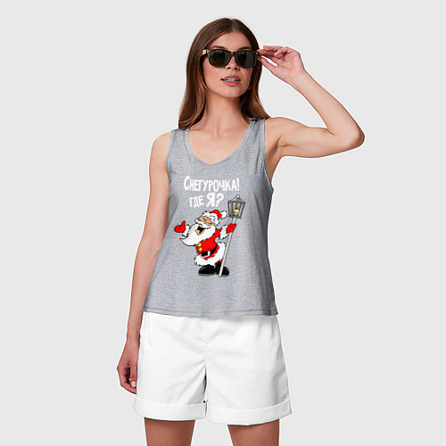 Женская майка Снегурочка! Где я? / Меланж – фото 3