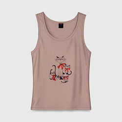 Майка женская хлопок Кошки, цвет: пыльно-розовый