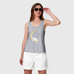 Майка женская хлопок Спящий на луне кот, цвет: меланж — фото 2