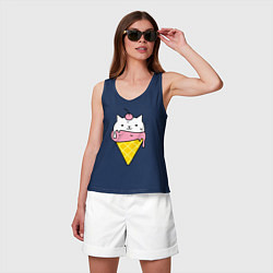 Майка женская хлопок Ice Cream Cat, цвет: тёмно-синий — фото 2