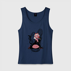Майка женская хлопок Halloween devil kitty girl 2021, цвет: тёмно-синий