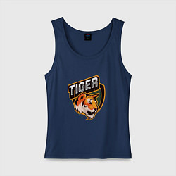 Майка женская хлопок Тигр Tiger логотип, цвет: тёмно-синий