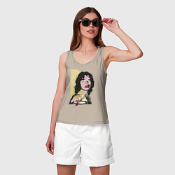 Майка женская хлопок Andy Warhol - Mick Jagger pop art, цвет: миндальный — фото 2