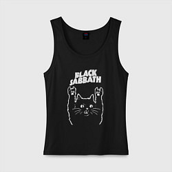 Майка женская хлопок Black Sabbath Рок кот, цвет: черный