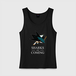 Майка женская хлопок Sharks are coming, Сан-Хосе Шаркс San Jose Sharks, цвет: черный