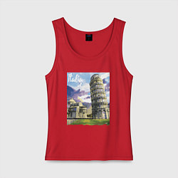 Майка женская хлопок Италия Пизанская башня, цвет: красный