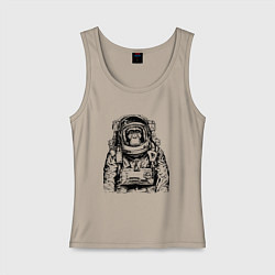 Майка женская хлопок Monkey Astronaut, цвет: миндальный