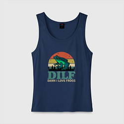 Майка женская хлопок I love frogs, цвет: тёмно-синий