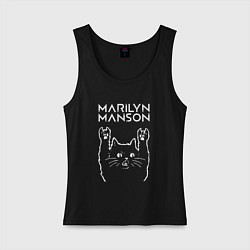 Майка женская хлопок Marilyn Manson Рок кот, цвет: черный
