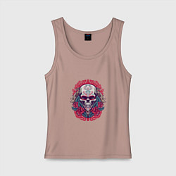 Майка женская хлопок Roses Skull, цвет: пыльно-розовый