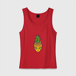 Майка женская хлопок Skull Alien, цвет: красный