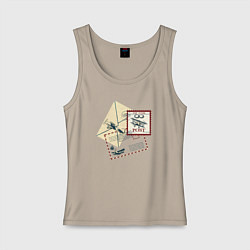 Майка женская хлопок Старая марка с самолётом, цвет: миндальный