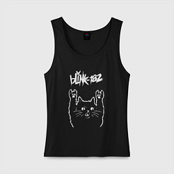 Майка женская хлопок Blink 182 Рок кот, цвет: черный