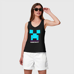 Майка женская хлопок Символ Minecraft в неоновых цветах, цвет: черный — фото 2