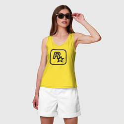 Майка женская хлопок Логотип Rockstar games чб, цвет: желтый — фото 2