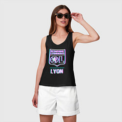Майка женская хлопок Lyon FC в стиле Glitch, цвет: черный — фото 2
