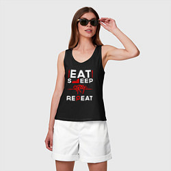 Майка женская хлопок Надпись Eat Sleep Stray Repeat, цвет: черный — фото 2