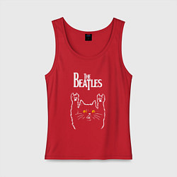 Майка женская хлопок The Beatles rock cat, цвет: красный
