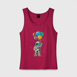 Майка женская хлопок Космонавт на воздушных шариках, цвет: маджента