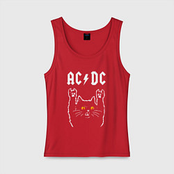 Майка женская хлопок AC DC rock cat, цвет: красный