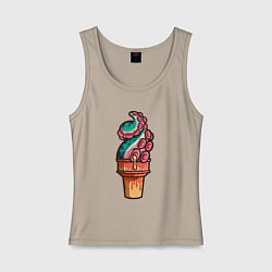 Майка женская хлопок Мороженое осьминог, цвет: миндальный