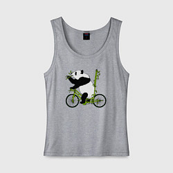 Майка женская хлопок Панда на велосипеде с бамбуком, цвет: меланж