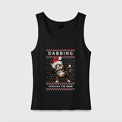 Майка женская хлопок Cat dabbing, through the snow, цвет: черный