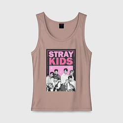 Майка женская хлопок Stray Kids boy band, цвет: пыльно-розовый